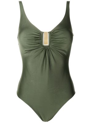 Lygia & Nanny Mirassol Liso logo-plaque ruched swimsuit - Green