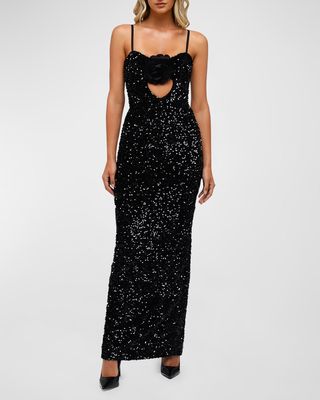 Lyla Cutout Embellished Sequin Column Gown