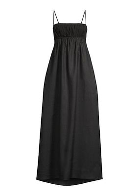 Lyla Shirred Linen Maxi Dress