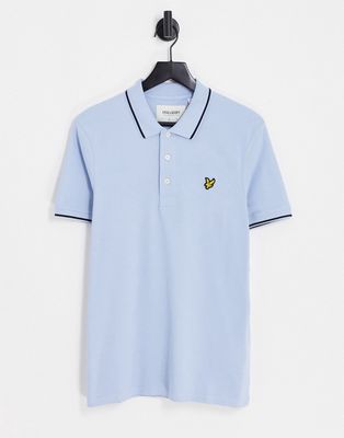 Lyle & Scott tipped polo shirt in light blue-Navy
