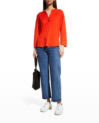 Lyocell Cotton Semi-Relaxed 3/4-Sleeve Henley Top
