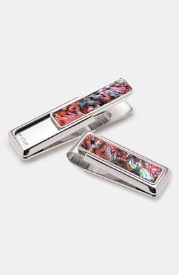 M-Clip® Mother-of-Pearl Inlay Money Clip in Silver/Red 