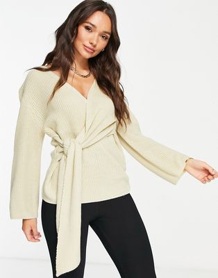 M Lounge chunky stitch tie-wrap cardigan in oatmeal beige - part of a set-Neutral