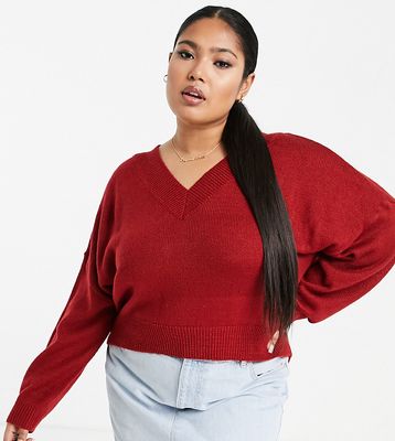 M Lounge Curve relaxed v neck sweater with balloon sleeves - part of a set-Red