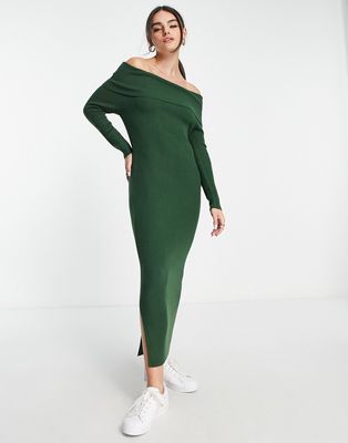 M Lounge off-shoulder ribbed maxi dress in forest green