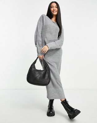 M lounge round neck maxi sweater dress in slate gray