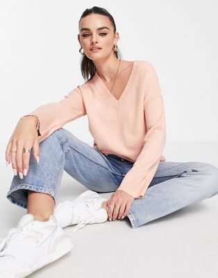 M Lounge slouchy v neck sweater in rose blush-Pink
