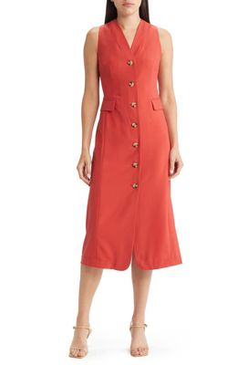 M.M.LaFleur Cassandra Sleeveless Button-Front Dress in Blood Orange