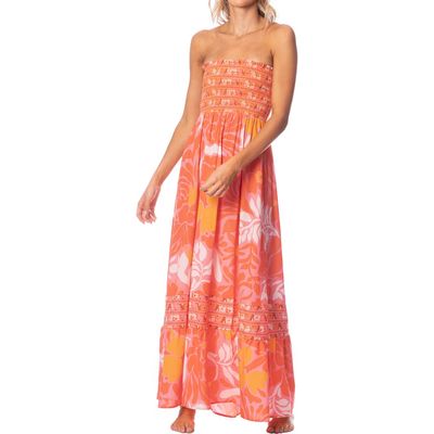 Maaji Bewitched Floral Strapless Cover-Up Maxi Dress in Orange 