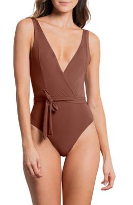 Maaji Bluejay Serenne Wrap One-Piece Swimsuit in Brown
