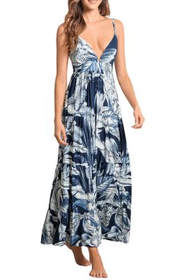 Maaji Juliette Calla Lily Tiered Plunge Neck Cover-Up Dress in Blue