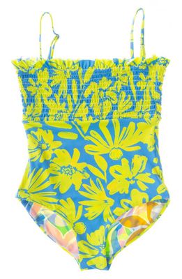Maaji Kids' Flower Like Be Charm Reversible One-Piece Swimsuit in Blue Multi