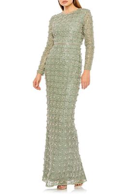 Mac Duggal Beaded Long Sleeve Mermaid Gown in Jade