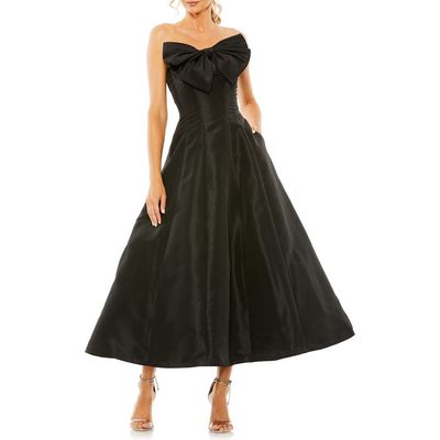 Mac Duggal Bow Front Strapless Taffeta A-Line Gown in Black at Nordstrom, Size 10