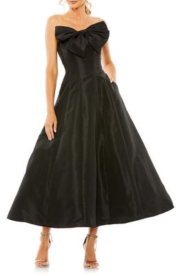 Mac Duggal Bow Front Strapless Taffeta A-Line Gown in Black