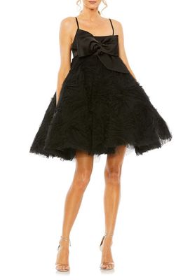 Mac Duggal Bow Front Tulle Babydoll Dress in Black