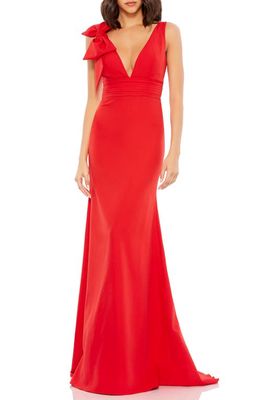 Mac Duggal Bow Shoulder V-Neck Gown in Red at Nordstrom, Size 6