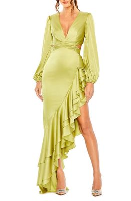 Mac Duggal Cascade Detail Long Sleeve Gown in Pistachio at Nordstrom, Size 10