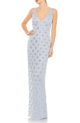 Mac Duggal Crystal Embellished Tulle Column Gown in Powder Blue
