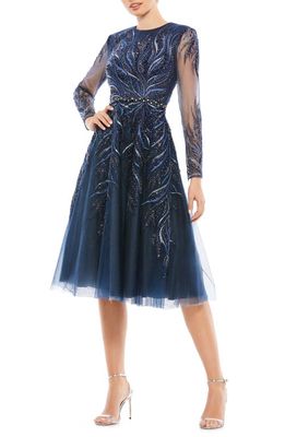 Mac Duggal Crystal Embroidery Long Sleeve Fit & Flare Cocktail Dress in Twilight