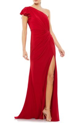 Mac Duggal Draped One-Shoulder Jersey Gown in Red