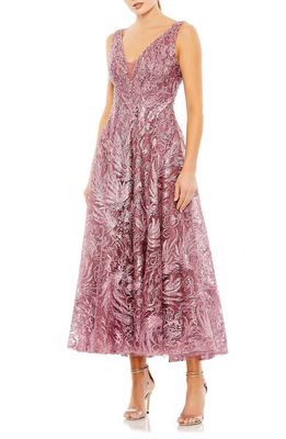 Mac Duggal Embellished & Embroidered Fit & Flare Dress in Mauve