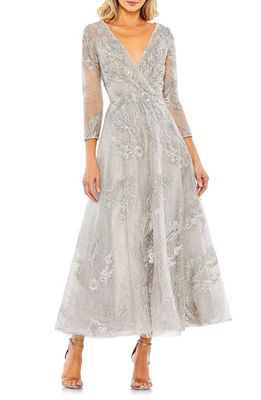 Mac Duggal Embellished Faux Wrap A-Line Cocktail Dress in Platinum at Nordstrom, Size 10