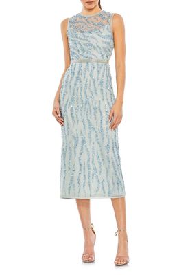 Mac Duggal Embellished Sleeveless Midi Sheath Cocktail Dress in Ice Blue