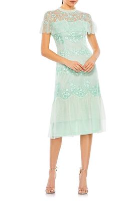 Mac Duggal Embroidered Midi A-Line Cocktail Dress in Mint