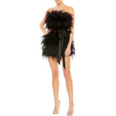 Mac Duggal Feather Strapless Minidress in Black at Nordstrom, Size 10