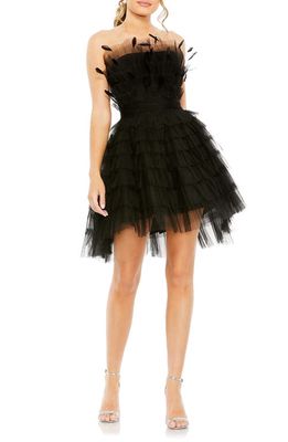 Mac Duggal Feather Tulle Strapless Minidress in Black