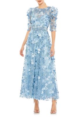 Mac Duggal Floral Embroidered Appliqué Cocktail Dress in French Blue