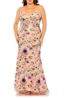 Mac Duggal Floral Embroidered Mesh Gown in Pink Multi