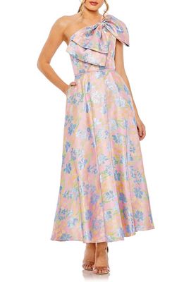Mac Duggal Floral Embroidery One-Shoulder A-Line Gown in Pink Multi