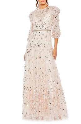 Mac Duggal Floral Lace Gown in Blush