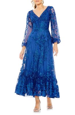 Mac Duggal Floral Sequin Chiffon Gown in Royal