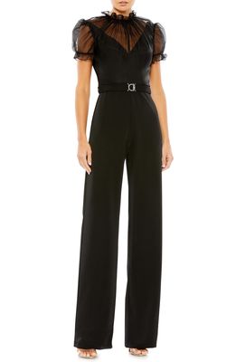 Mac Duggal Illusion Belted Jumpsuit in Black