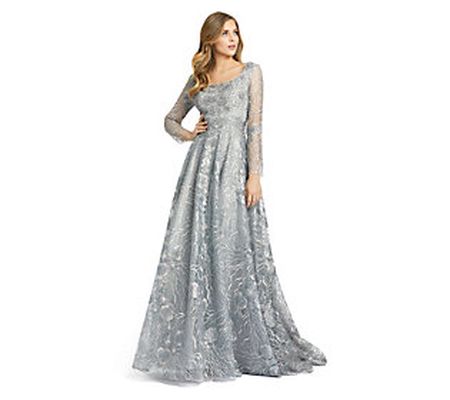 Mac Duggal Jewel Encrusted Long Sleeve Square Neck Gown