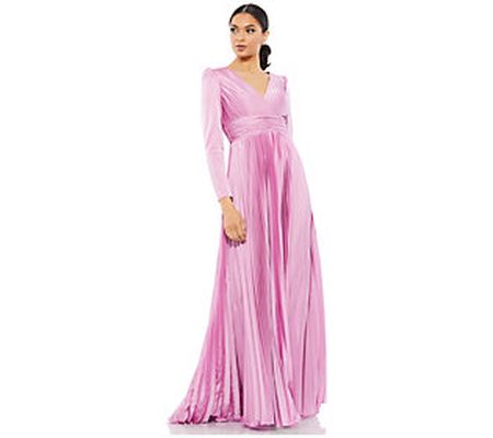 Mac Duggal - Lilac - Pleated Long-Sleeve V-Neck Gown