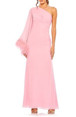 Mac Duggal One-Shoulder Feather Gown in Rose at Nordstrom, Size 10