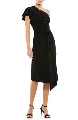 Mac Duggal One-Shoulder Jersey Midi Dress in Black