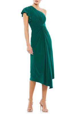 Mac Duggal One-Shoulder Jersey Midi Dress in Emerald