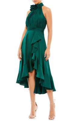 Mac Duggal Pleated Bodice High-Low Satin Cocktail Dress in Emerald at Nordstrom, Size 14