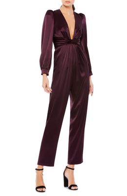 Mac Duggal Plunge Neck Long Sleeve Satin Jumpsuit in Plum at Nordstrom, Size 2