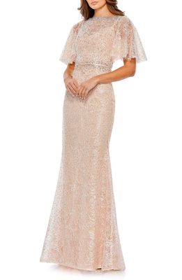 Mac Duggal Rhinestone Lace Mermaid Gown in Blush