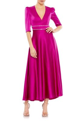 Mac Duggal Rhinestone Trim Satin Gown in Fuchsia