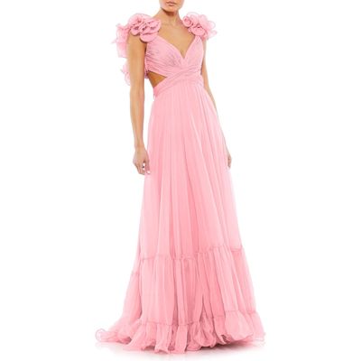 Mac Duggal Rosette Chiffon Cutout Empire Waist Gown in Blush at Nordstrom, Size 10