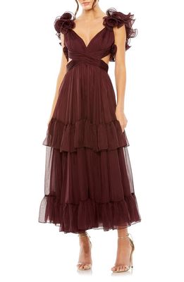 Mac Duggal Ruffle Chiffon A-Line Dress in Bordeaux