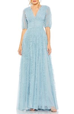 Mac Duggal Ruffle Puff Sleeve A-Line Gown in French Blue at Nordstrom, Size 8