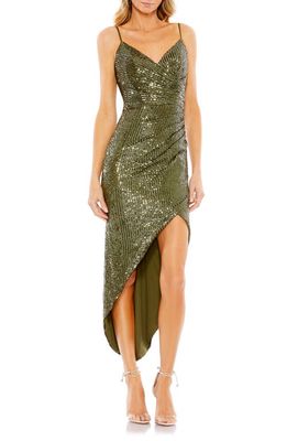Mac Duggal Sequin Asymmetric Cocktail Dress in Olive